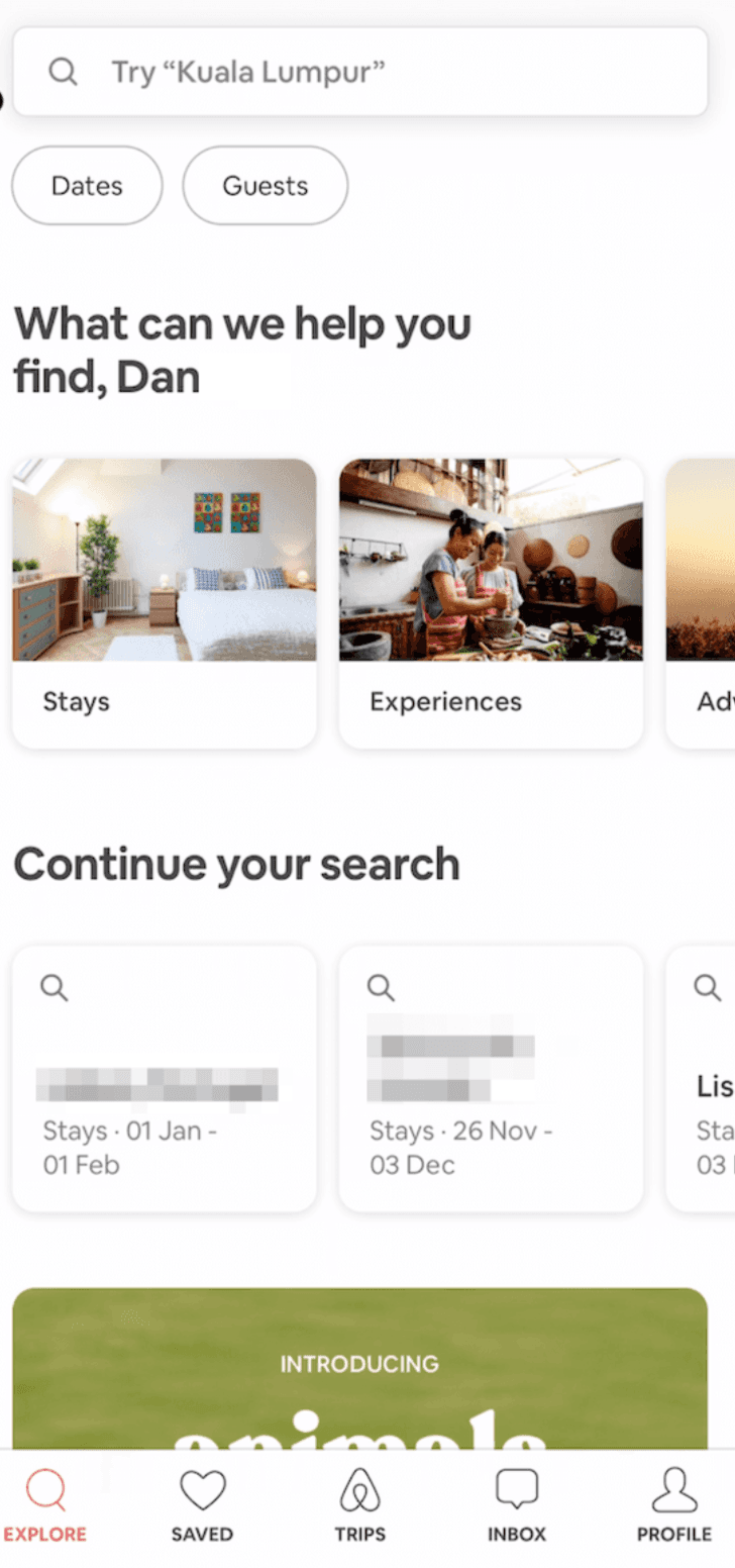 Airbnb 검색 화면